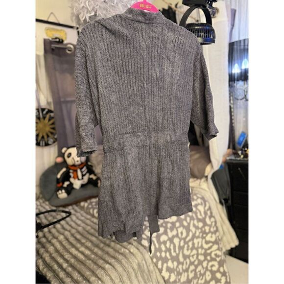 Barefoot dreams cozychic lite belted short sleeve robe s/m dark grey BDWCL1848 - Picture 5 of 8
